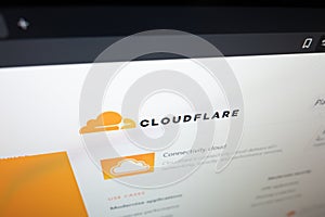 The Cloudflare logo and website interface displayed on a computer screen.