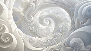 Cloudlike spirals of pure white cotton floating and shifting in a hypnotic pattern that lulls the mind into a state of