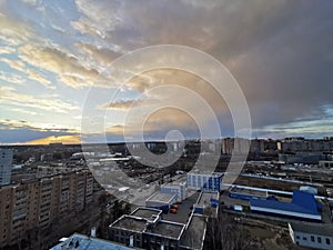 Cloudly sky, sunset in Krasnogorsk, Moscow, Russia