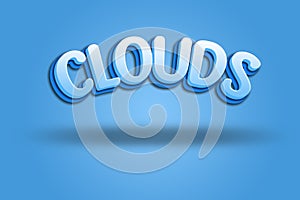 Clouds, 3d isolated on blue background. Clouds, sign letters 3d