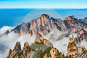 Clouds above the colorful peaks of Huangshan National park.