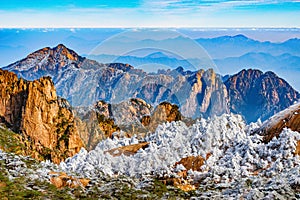 Clouds above the mountain peaks of Huangshan National park