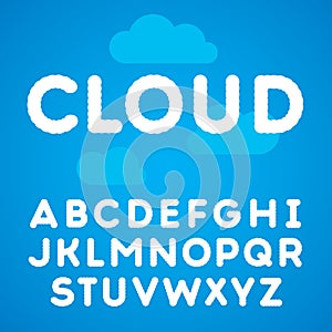 Clouds alphabet on a blu sky background