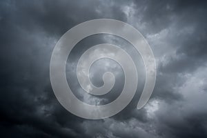 Clouds with background,sunlight through very dark clouds background of dark storm cloud