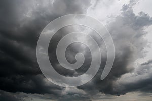 Clouds with background,sunlight through very dark clouds background of dark storm cloud