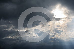 Clouds with background,sunlight through very dark clouds background of dark storm clouds, black sky Background of dark clouds befo photo