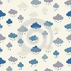 Clouds background vector. Rain drops pattern seamless