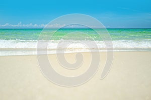 Clouds with blue sky over calm sea beach in tropical beach. Sea beach with blue sky sand sun. Beautiful sea summer or