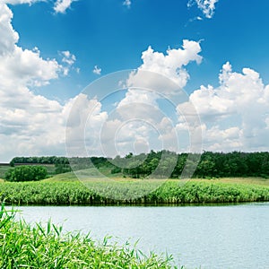 Clouds in blue sky over river