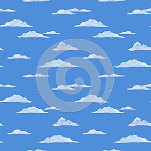 Clouds on blue sky watercolor seamless pattern