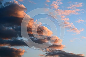 Clouds are bright in blue sky during sunset as background