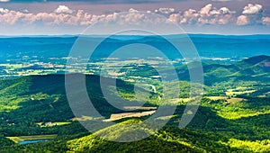 Clouds cast shadows over the Appalachian Mountains and Shenandoah Valley in Shenandoah National Park