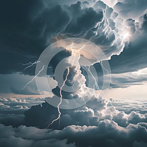 Clouds clashing, lightning striking. A breathtaking display of the elements, Generated AI photo