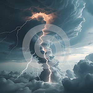Clouds clashing, lightning striking. A breathtaking display of the elements, Generated AI photo