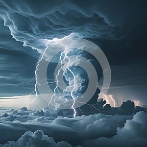 Clouds clashing, lightning striking. A breathtaking display of the elements, Generated AI photo