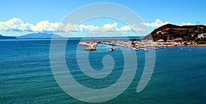 Clouds, coast, rocks, panoramic vew on Salivoli, in Livorno, Tuscany, Italy