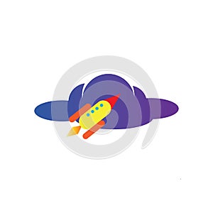 Clouds, colorful rockets logo design template vector