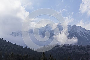 Clouds covering Caraiman mountain peak