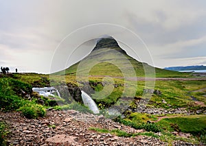 Clouds covering the summit of Kirkjufell