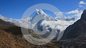 Clouds creeping up the Khumbu Valley and Mount Ama Dablam