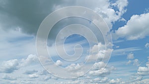 Clouds cumulus in tropical summer sunshine day. White cirrus cloud or cirrostratus cloudscape. Timelapse.