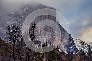 Clouds Descending onto El Capitan on a Winter Morning, Yosemite National Park, California