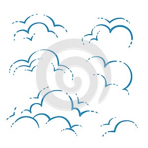 Clouds, design elements. Stylized illustrations