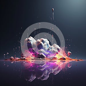 clouds exploding in the air with a purple and pink cloud in the middle