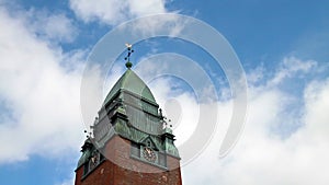 Clouds float above the clock tower. Goteborg, Swed