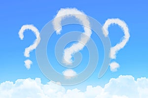 Clouds fluffy as question mark on blue sky background.