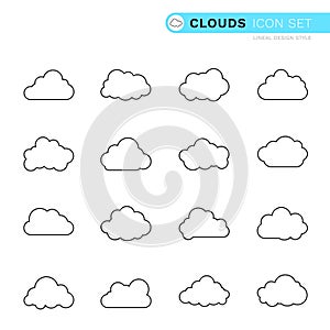 Clouds icon 16 unique flat lineal design style cartoon isolated on white background