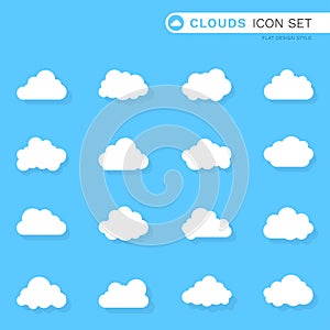 Clouds icon floating on the blue sky 16 unique flat design style cartoon paper with shadow white and soft