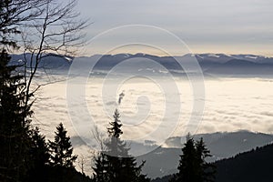 Clouds inversion from mountains. Slovakia