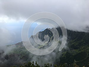 Clouds at Kalalau Lookout in Waimea Canyon on Kauai Island, Hawaii.