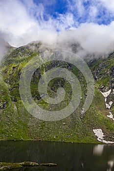 Clouds and Lake in Mountains