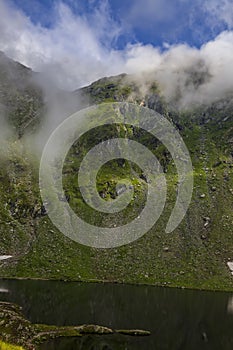 Clouds and Lake in Mountains