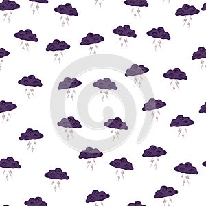 Clouds with lightning of seamless pattern. Cute hand drawn background