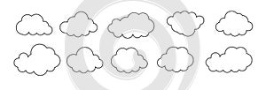 Clouds line art icon. Databases networking software image cloud and synoptics concept. Vector