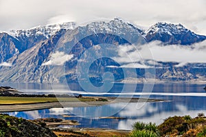Clouds lying low near Wanaka in Southern Lakes, New Zealand