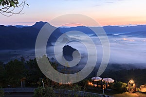 Clouds and mist covered at the top of mountain