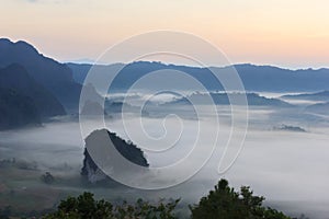 Clouds and mist covered at the top of mountain