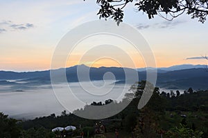 Clouds and mist covered at the top of mountain