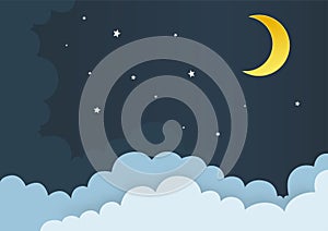 Clouds with moon and stars in midnight