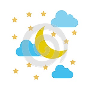 Clouds, moon, stars, shine fully editable vector icon