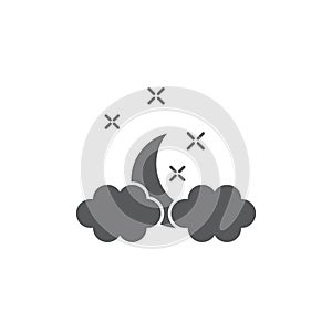 Clouds moon stars vector icon, isolated on white background