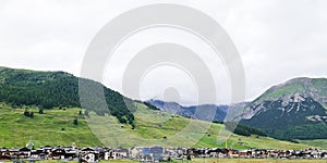 Clouds in the mountains landscape , beautiful nature background , green trees