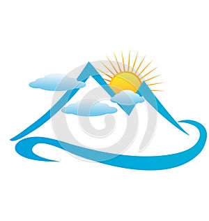 Clouds mountains and sun logo