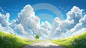 clouds moving over an empty countryside road.