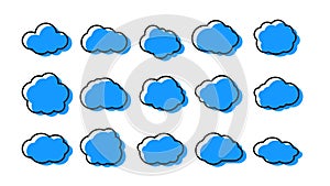 Clouds neon icons set. Blue cloud, simple trendy bubbles design. Decorative creative vector art elements. Line and