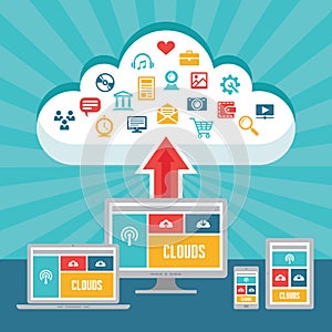 Clouds Network and Responsive Adaptive Web Design with Vector Icons